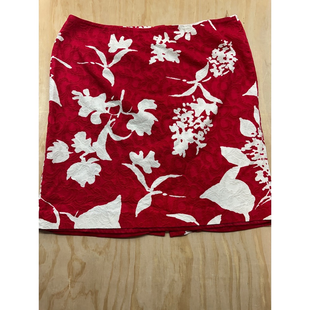 Talbots Woman Red White Floral Matelasse Pencil Skirt 18W Cotton Lined‎ CN366